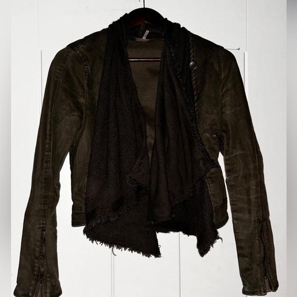 Free People Jackets & Blazers - Free People Denim & Knit‎ Sweater Women 2 Jacket Green Draped Front Moto